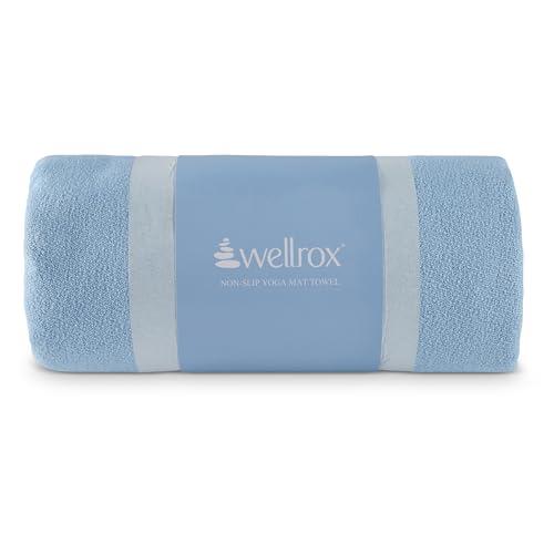 Wellrox Yoga Mat Towel Non Slip - Ultra Absorbent Super Soft Microfiber Hot Yoga Towel Non Slip for Pilates & Fitness (74” x 26”, Blue)