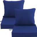 19x19 Inch Patio Chair Cushions Set of 2, Outdoor Furniture Cushions - Removable Cover, Water-Repellent, Fade-Resistant, Non-Slip Bottom & Straps, Replacement for Lawn, Porch & Deck Chair - Navy