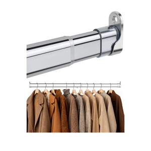 Premium Chrome Oval Closet Rod for Hanging Clothes 30 to 54.5 Inch, Includes End Supports, Adjustable Wardrobe Tube, Heavy Duty Extendable Closet Pole, Carbon Steel