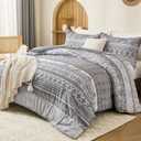Goodidea Boho Comforter Set King Size 3 Piece Grey Bohemian Striped Comforter Soft Lightweight Microfiber Bedding Set with 2 Pillow Shams for All Season (King, 104"X90")