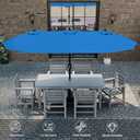 Kingdura 15ft Large Patio Umbrella with Solar Lights, Double-Sided Rectangle Outdoor Table Umbrella with Base Included, 12 Reinforced Ribs, 48 Led Lights, Crank Lift for Market Pool Deck, Royal blue