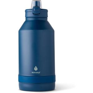 Manna Push Stainless Steel Bottle with Push-open Locking Lid and Sipping Spout - 64 Oz - Sapphire Powder Coat