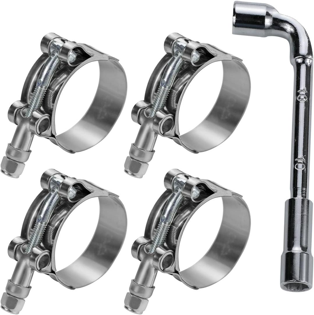 4 Pack 1.25 Inch T Bolt Hose Clamps Working Range 40-46mm for 1.25 Inch Hose ID, Stainless Steel Turbo Intake Intercooler Clamps