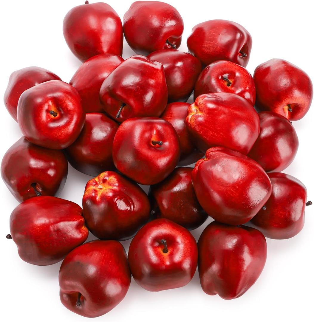 ZEAYEA 24 Pcs Artificial Apples, Realistic Fake Red Delicious Apples, Decorative Lifelike Faux Apples for Home Kitchen Festival Party Photography Christmas Decoration