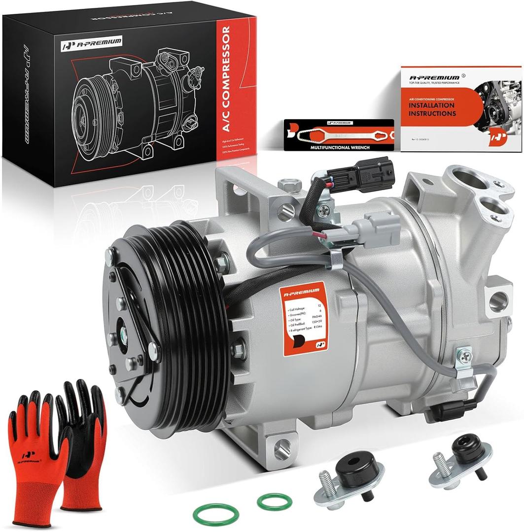 A-Premium Air Conditioner AC Compressor with Clutch Compatible with Nissan Sentra 2013-2019 1.6L 1.8L, with 6-Groove Pulley