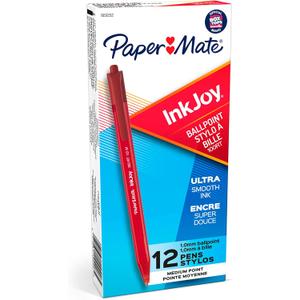 Paper Mate InkJoy 100RT Retractable Ballpoint Pens, Medium Point, Red, Box of 12