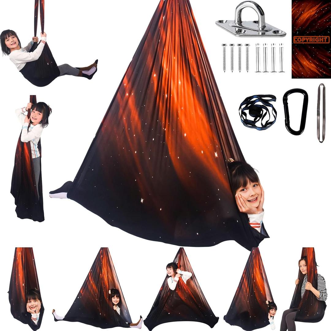 Sensory Swing for Kids Indoor and Outdoor Therapy Cuddle Swing Snuggle Hammock Chair Holds up to 300 lbs with Hardware Hanger Kit For Aspergers Autism ADHD (Space Brown)
