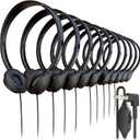 10 Pack Bulk Wired On-Ear Leather Headphones with 3.5mm Connector and Remote Control for Volume, Black