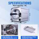 TR250E 14L Autoclave High Pressure Steam Machine for Dental Lab Salon 251.6F Professional Stainless Steel Equipment with 3 Trays and Pressure Gauge 900W