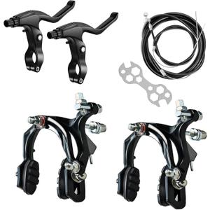 2 Pairs Bike Brakes, Universal Complete V Bike Brakes Set, Mountain Bike Replacement for Most Bicycle,Road Bike Brakes Cables with Front Back Wheels End Caps,End Ferrules -Black