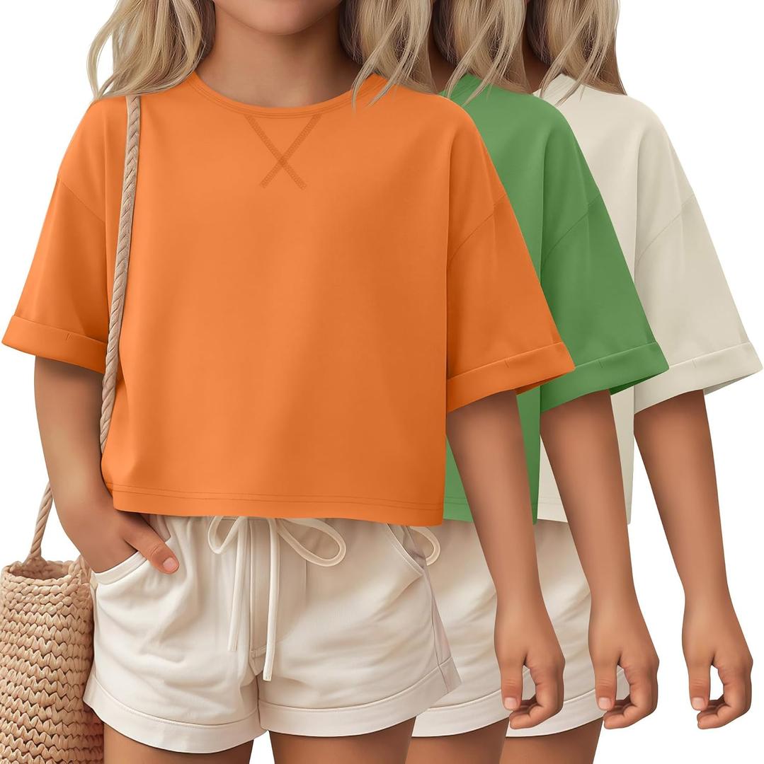 3 Pack Girls Short Sleeve Oversized Tops