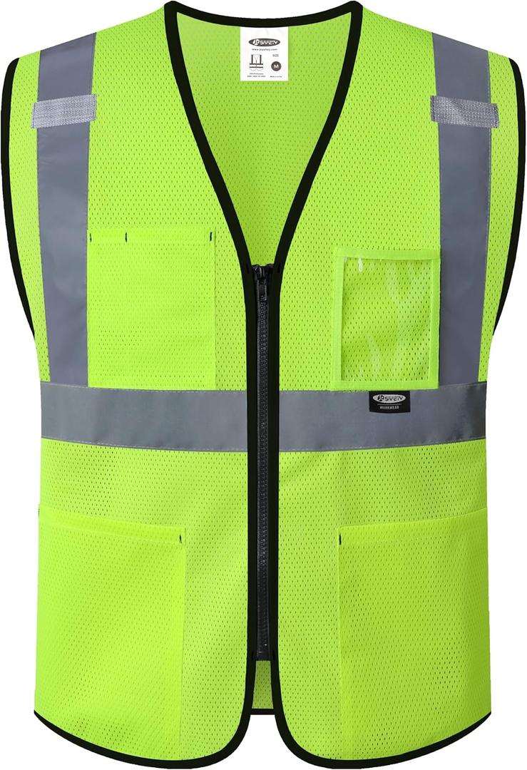 JKSafety Safety Vest for men women Hi Vis Vest with Pockets and Zipper Class 2 High Visibility Meet ANSI StandardBX310, Small