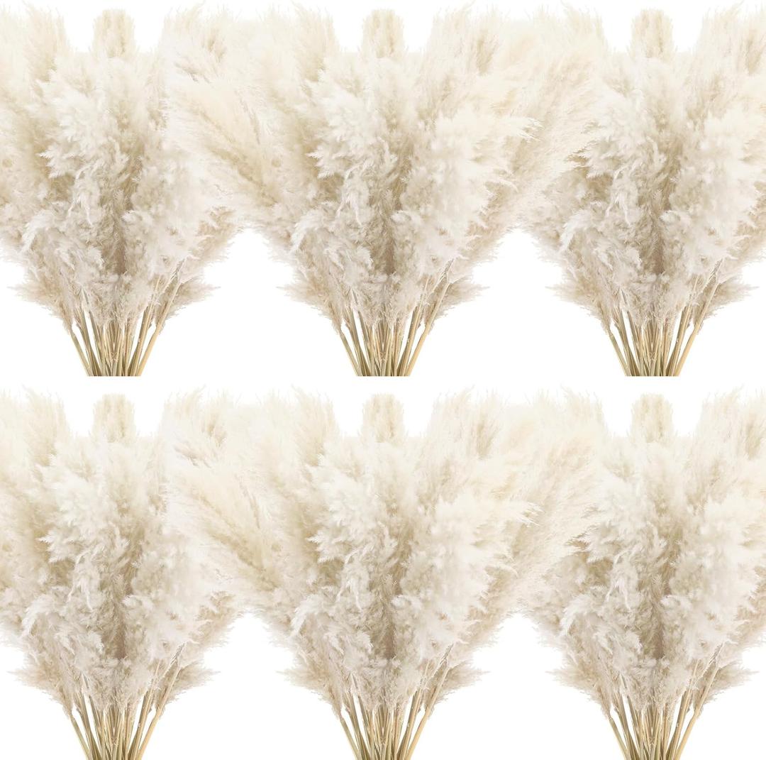 30pcs 46 Inch Natural Pampas Grass Decor Bulk, Fluffy Tall Dried Pampas Grass Bouquet for Floor Vase, Wedding Floral Arrangements, Party, Farmhouse, Boho Home Decor (Beige White) (White)