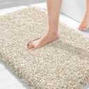 Yimobra Bathroom Rugs Non Slip Washable 36x24, Ultra Soft and Water Absorbent Bath Mats, Plush Fluffy Shower Mat Outside, Luxury Microfiber Thick Matts for Bathroom Floor/Tub, Light Beige and White
