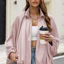 Women's Satin Puffed Bomber Jacket Oversized Batwing Sleeve Lapel Collar Pleated Zip Up Outerwear Shirts, Large