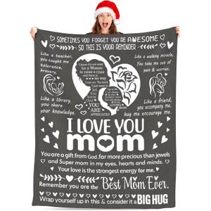 Mothers Day Blanket Gifts for Mom, Valentines Gifts for Mom from Daughter Son, Birthday Gifts for Women Who Has Everything, Blanket Gift for Her, I Love You Mom Throw Blanket 60"50" (Grey)