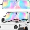 DaisyInner Windshield Sun Shade Compatible with Jeep Jk Jku Jl Jlu 1997-2025 and Compatible with Gladiator Jt 2020-2025 Foldable Windshield Sun Visor Blocks UV Rays(Laser,16.5" X 52.5")