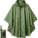Fashion Hooded Rain Poncho Waterproof Raincoat Jacket with pocket for Women/Men/Adult (One Size, Army Green)
