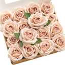 Ling's moment Dusty Rose Artificial Flowers 16pcs Faux Silk Roses with Stems Real Look, 3.5" Fake Vendela Roses Bulk for DIY Wedding Bouquets Centerpieces Party Baby Shower Home Decoration