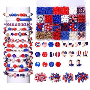 1461Pcs 4th of July Patriotic Beads for Jewelry Making Independence Day Red White Blue Heishi Stars USA Letter Beads with America Flag Heart Hat Pendant Accessories for DIY Bracelets Making Kit White Red Blue