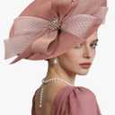 Kgromfy Women's Wide Brim Fascinator Hat Tea Party Headband Large Vintage Church Hat Lady Headwear for Derby Wedding Cocktail