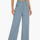 Women Office Wide High Waist Pants Loose Fit Elastic Waist Pleated Front Trousers for Work Casual, Medium