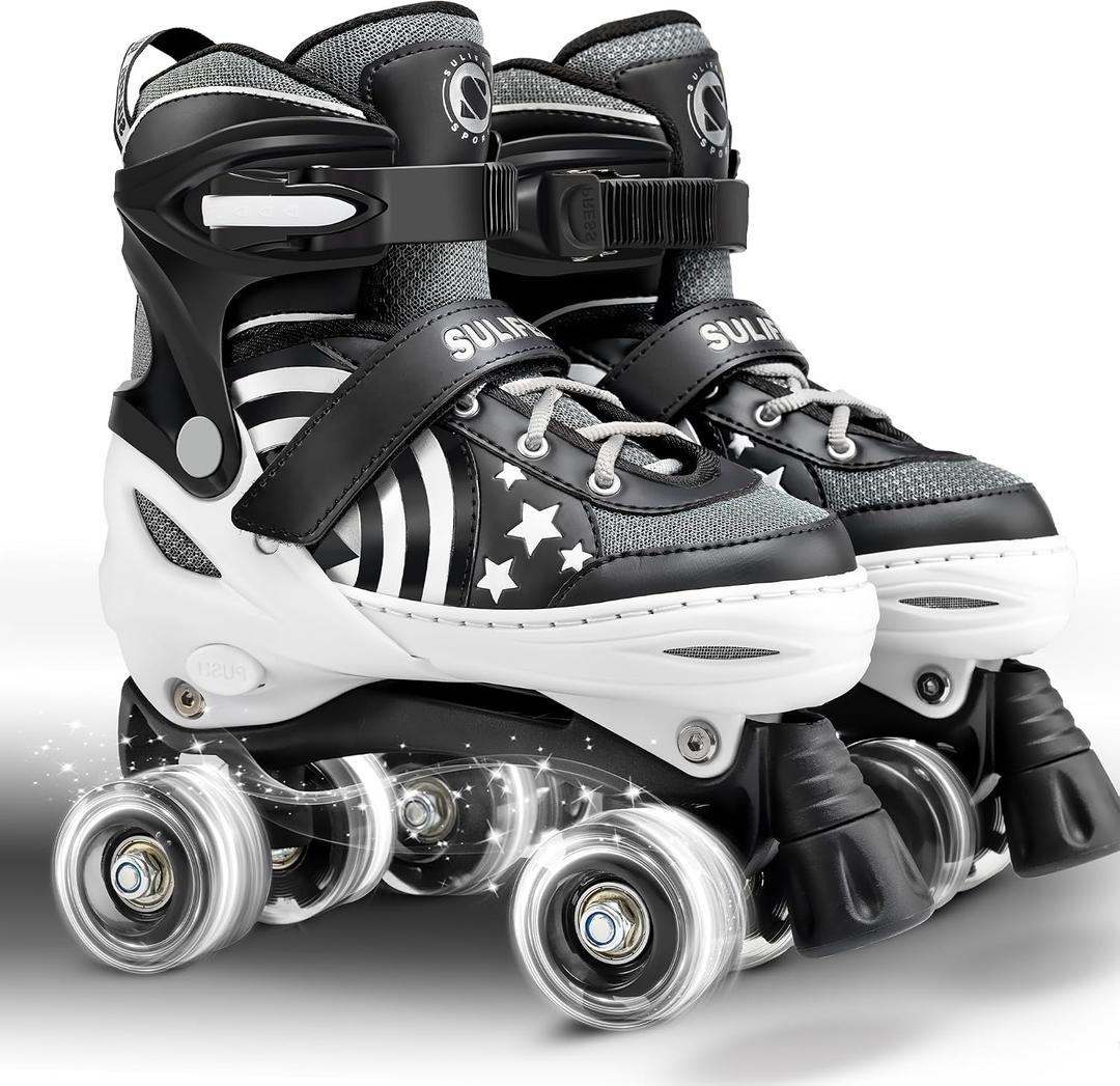 SULIFEEL Rainbow Unicorn 4 Size Adjustable Roller Skates for Girls Boys for Kids Ages 5-8  Children Skates Indoor Outdoor, Small (28-31)