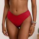geluboao Women's Bikini Bottom Sexy V Cut High Cut Swimsuit High Waisted Bathing Suit Bottoms (Red, M)
