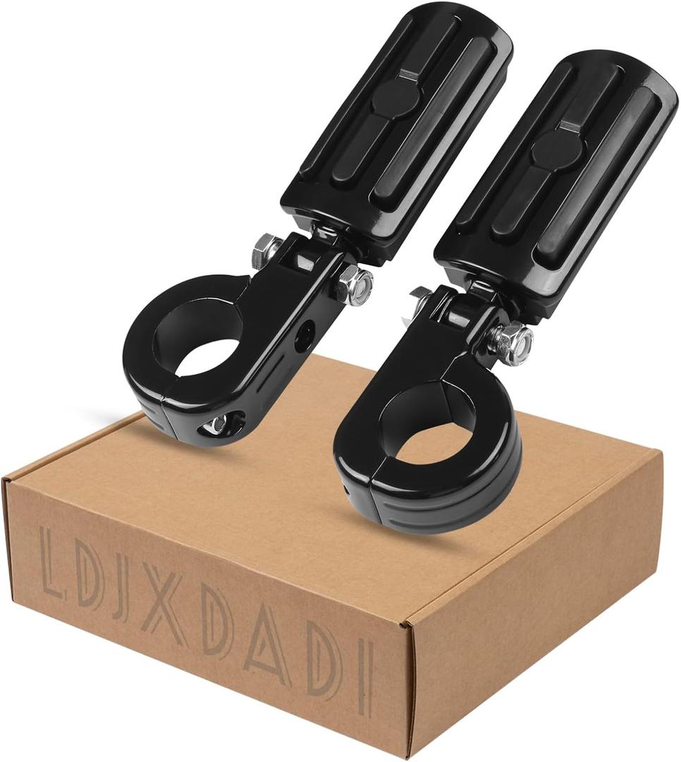 1.25" Highway Footpegs, Adjustable Footrest Mounting P-Clamps Compatible with Harley Sportster Touring Softail Dyna Honda Kawasaki Suzuki Yamaha with 1-1/4" Engine Guard