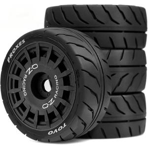 1/10 RC On Road Tires OD 2.68" And Plastic Rally Wheels Rims 12mm Hex for 1:10 Scale Drift Racing Street Touring Car Tamiya TT01 TT02 Traxxas XV02 XV01 TA06 HPI KYOSHO PTG2 A959 4PCS (Black)