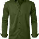 JEMITOP Men's Stretch Wrinkle Free Dress Shirt Formal Prom Wedding Long Sleeve Button Down Shirts (Green, M)