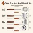 4-Piece Stainless Steel Wok Utensil Set, Anti-Scald Wooden Handle Wok Spatula & Ladle for Carbon Steel Woks