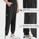 Boys Lightweight Jogger Pants Youth Kids Quick Dry Hiking Active Athletic Pants with Zipper Pockets (Black, L)