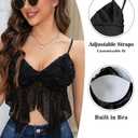 AIMISHI Sexy 3D Flower Crop Top for Women Y2K V Neck Tank Tops Spaghetti Strap Ruffle Camisole Summer Going Out Outfits Black Medium (Black)