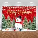 Sensfun Christmas Backdrop for Photography Merry Christmas Banner Party Decorations Winter Snowman Xmas Tree Photo Backdrops Background for Family New Years Eve Supplies Props Wall Indoor Decor 7x5ft