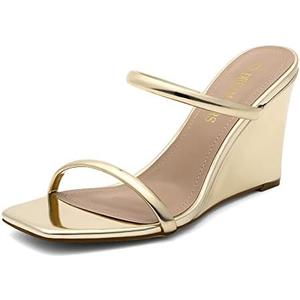 DREAM PAIRS Women's Slides Wedge Sandals Two Strap Square Open Toe Dress Shoes Size 7
