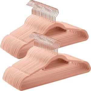SONGMICS Velvet Hangers, Set of 50 Clothes Hanger with Rose Gold Swivel Hook, Non-Slip, and Space-Saving, 0.2-Inch Thick, 17.1-Inch Long for Coat, Shirt, Dress, Pants, Tie, Coral Pink UCRF21PK50 SONGMICS Velvet Hangers, Set of 50 Clothes Hanger with Rose Gold Swivel Hook, Non-Slip, and Space-Saving, 0.2-Inch Thick, 17.1-Inch Long for Coat, Shirt, Dress, Pants, Tie, Coral Pink UCRF21PK50
