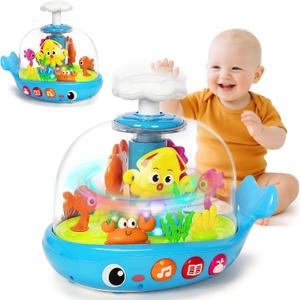 Baby Toys 6-12 Months, Musical Aquarium Infant Toys for 7 8 9 10 11 Months, Early Learning Educational Toy with Sound, Press Glow Spin for Cause and Effect, Christmas Birthday Gifts for Boy Girl