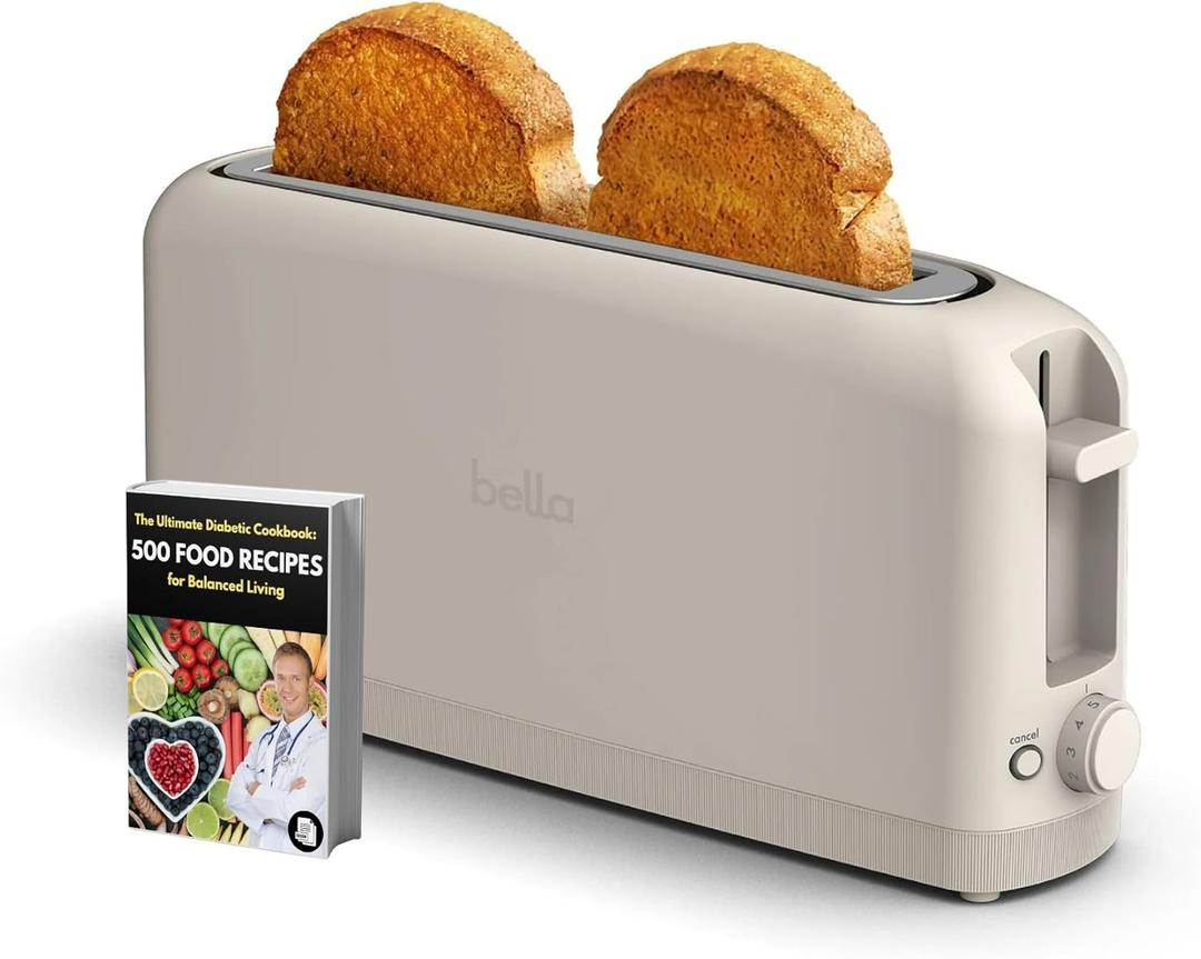 Bella 2-Slice Slim Toaster with Extra-Wide Slots  Compact Countertop Bread Toaster with Variable Browning Control, Cancel/Defrost/Bagel Settings, Easy-Clean Crumb Tray (Oatmilk)