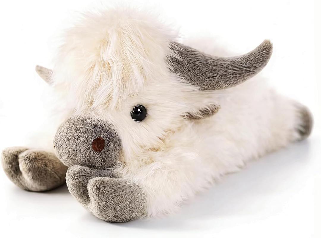 uoozii 24" | 5 Pounds Highland Cow Weighted Stuffed Animals with Removable Unscented Microwavable Pouch, Cute Coolable Warmable Weighted Plush Gift for Kids & Adults (White & Brown)