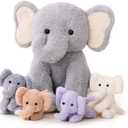 5 Pieces Elephant Stuffed Animals for Girls, 1 Mommy Elephant with 4 Babies Soft Plush Set Toys Gifts for Kids Children 3 4 5 6 7 8 9 Years, Christmas, Birthday, Children's Day