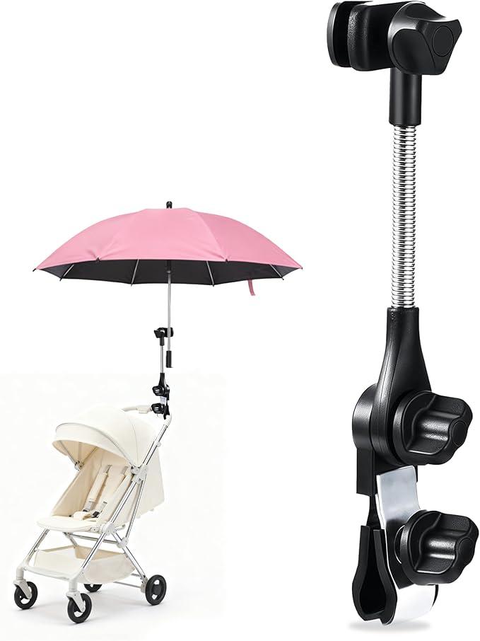 Universal 360° Adjustable Chair Umbrella with Clamp, Umbrella Holder for Stroller, Beach Chair, Wheelchair & Golf Cart - No Tools Needed, Sun & Rain Protection