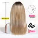 Ombre Blonde Wigs for Women Medium Length Long Straight Wig with Bangs Synthetic Hair Heat Resistant Wigs for Everyday Party Cosplay Wear