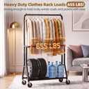 EAGMAK Heavy Duty Clothes Rack with Wheels, Double Rod, 655 lb, Black
