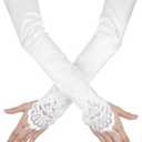 Xinjoduz Satin Opera Gloves - Elbow Length, Black, Stretchy Fingerless, Perfect for 1920s Party & Wedding