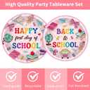 96 Pcs Back to School Bow Decorations, Pink Bow Plates Napkins Forks for 24 Guests, Party Tableware Supplies Set for First Day of School Classroom Party Event