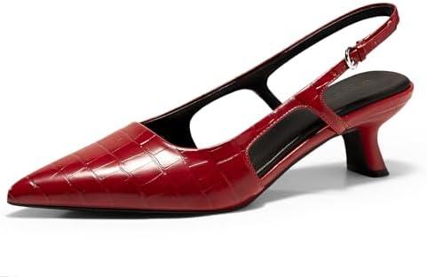 Coutgo Womens Slingback Kitten Heels Closed Pointed Toe Pumps Ankle Strap Work Dress Shoes 9