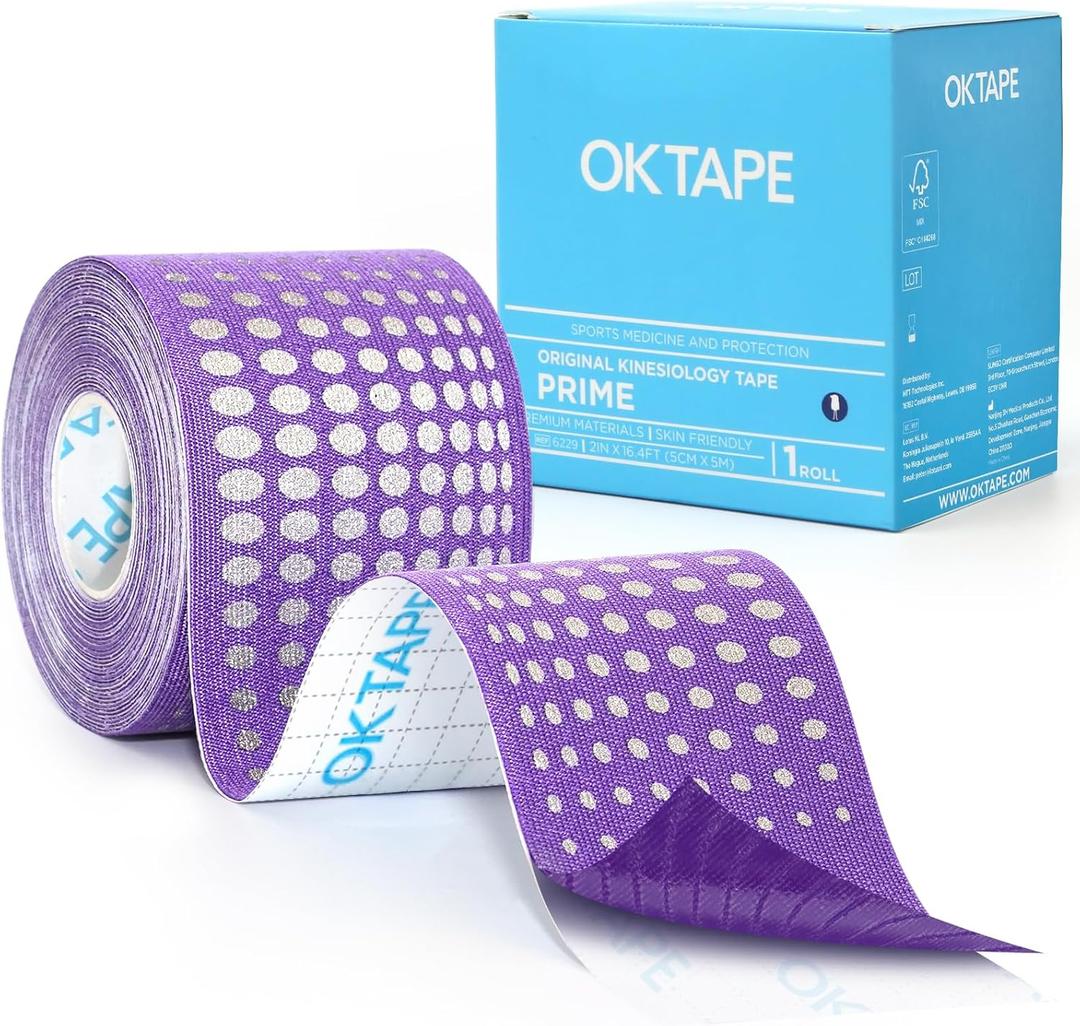 OK TAPE Prime Synthetic Kinesiology Tape, Stronger Support, Elastic Athletic Tape, K Tape Roll, Reflective Design Kinetic Tape, Uncut, 2" x 16.4'-Purple