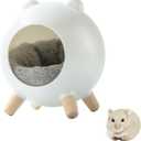 TUTU&LELE Hamster Hideout, Tiny House Hideout and Habitat, Space Elf Hiding Nest, Durable Hamster Bed with Round Thick Plush Pads, for Mice, Gerbils,Hamsters to Play, Sleep and Rest (White)
