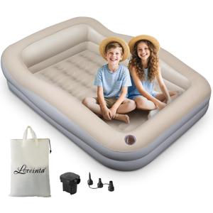 Inflatable Toddler Travel Bed  Portable Toddler Bed with Safety Bumpers, Toddler Floor Bed for Travel, Camping, Sleepovers  Kids Blow Up Bed with Pump & Carry Bag (Grey)